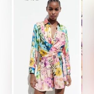 Zara assymetric statin floral patchwork playsuit romper